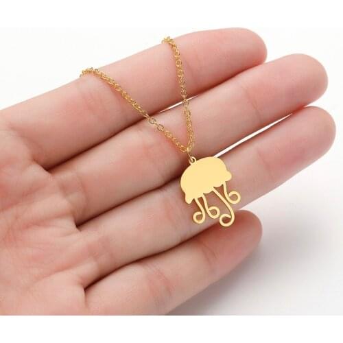 QIMING Cute Sea Animal Jellyfish Necklace For Women Stainless Steel Jewelry Accessories Gold fashion Chain Cute Birthday Gift