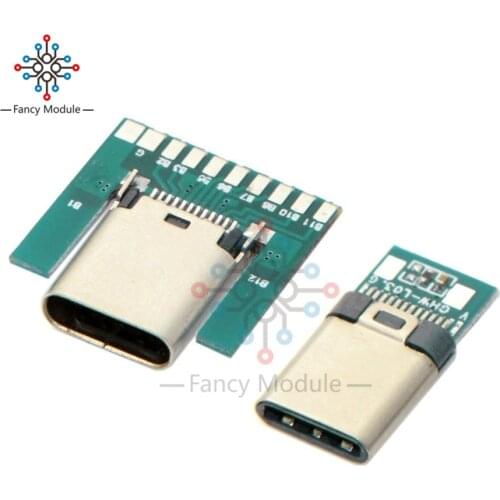 Diymore USB 3.1 Type C Connector 24 Pins Male/Female Socket Receptacle Adapter to Solder Wire & Cable 24 Pins Support PCB Board