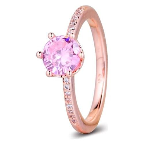 Rose Pink Sparkling Crown Solitaire Rings 100% 925 Sterling-Silver-Jewelry Free Shipping