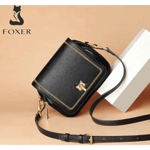 FOXER Lady Small Crossbody Bag 100% Genuine Leather Shoulder Handle Bag for Women Fashion Flip Mini Messenger Bags Phone Purse