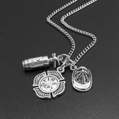 Unisex Fire Extinguisher Shape Pendant Chain Necklace Firefighter Sign Beads Cage Pendant Necklace