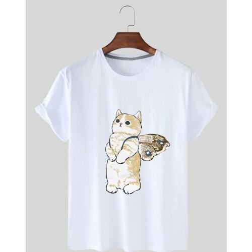 Womens T-Shirt 2021 Cotton Cat Print Stretch Sport Short Sleeve T-Shirt for Womens Graphics T-Shirt with Round Collars Top