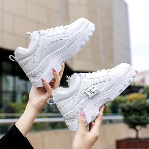 Thick heels plush winter shoes women boots warm lace-up platform boots woman sneakers solid casual female shoes dropshipping