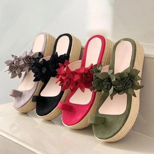 Grition Sandals Women Sandals Casual Daily Flower Pattern Slip On Toe Correction Flat Weaving Beach Slipper