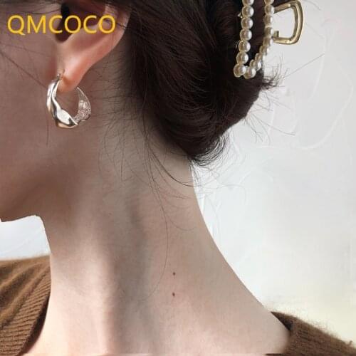 QMCOCO 925 Silver Hoop Earrings For Women New Trendy Vintage Elegant Irregular Texture Party Jewelry Gifts Prevent Allergy