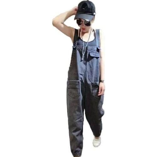 Women clothing denim fabric rompers summer overalls women jumpsuits loose suspenders jeans women overalls summer rompers jeans