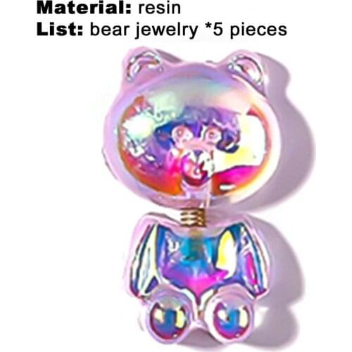 5Pcs/Set Nail Art Decoration Bear Shape Shakeable Colorful Cute Bear Resin Manicure 3D Shaking Ornament for Female