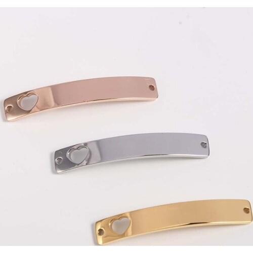 5pcs/Lot Mirror Polish Stainless Steel Hollow Heart Bend Rectangle Bar Charm DIY Making Bracelet Jewelry Connector 6*39mm