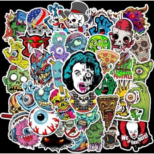50PCS Horror Cartoon Skull Ghost Halloween Stickers Room Decoration For Living Room Laptop Luggage Wall Sticker Wall Decor