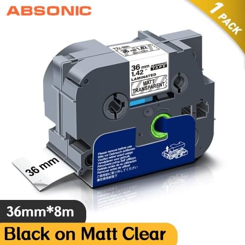 Absonic TZe-M61 36mm Black on Matt Clear tze Tape Tze261 TZeM61 Laminated Printer Ribbon Work for Brother P Touch Label Maker
