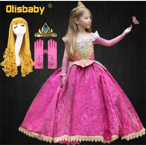 Fancy Girl Lace Floral Sleeping Beauty Princess Dress Little Girls Carnival Kids Elegant Rapunzel Queen Aurora Party Ball Gown