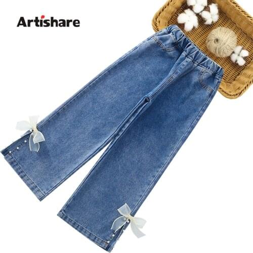 Girls Jeans Big Bow Girl Child Jeans Spring Autumn Childrens Jeans Casual Style Childrens Clothing 6 8 10 12 14
