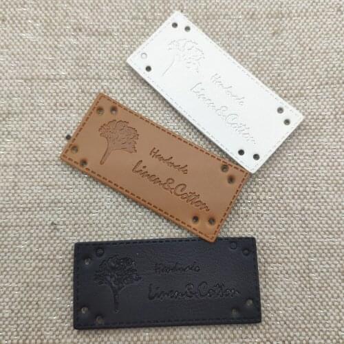 48Pcs Handmade Line And Cotton With Tree Leather Labels For Luggage Backpack Sewing Tags Handmade Bag Hand Made Label With Tree
