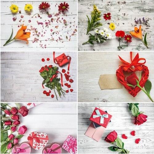 Wooden Board and Beautiful Red Roses Backdrop Photography Background Baby Shower Celebration Photo Booth Studio Decor