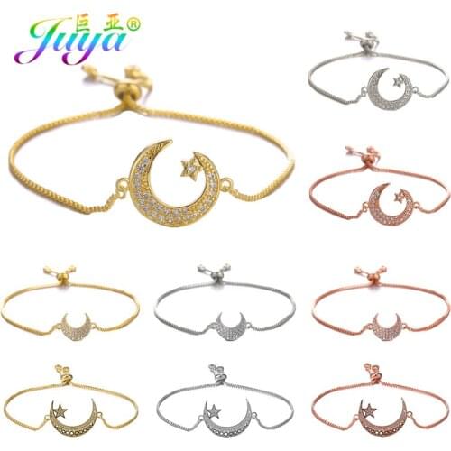 Juya Islamic Allah Bracelets Supplies Gold//Rose Gold Moon Star Crescent Bracelets For Women Men Muslim Prayer Jewelry
