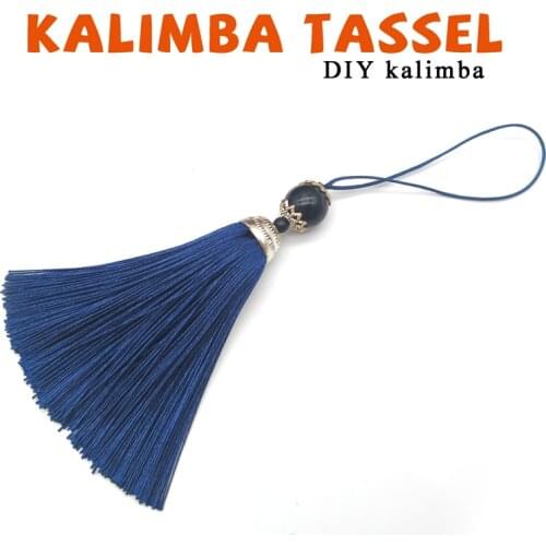 DIY Kalimba Blue Tassel Thumb Piano ear With black beads Spike Musical Instrument fringe Pendant Accessories