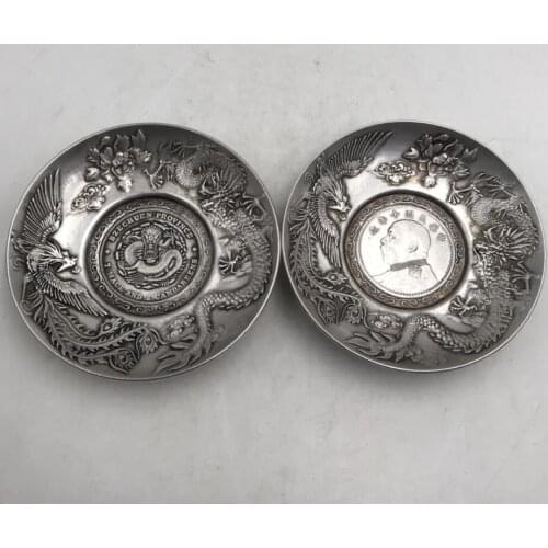 China White copper archaize dragon phoenix dish crafts statue