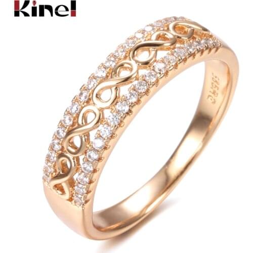Kinel New Arrivals 585 Rose Gold Double Row Micro-wax Inlay Natural Zircon Hollow Rings Women Wedding Party Trendy Fine Jewelry