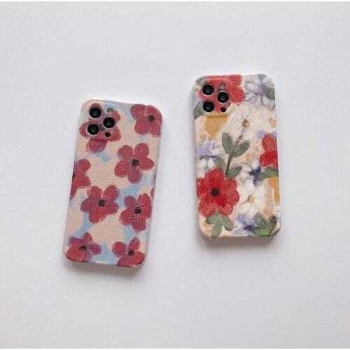 Oil Painting Flowers leather Matte Soft Silicone Phone Case For iphone 11 12 Pro XR X XS Max 7 8 Plus Back Cover Capa Fundas