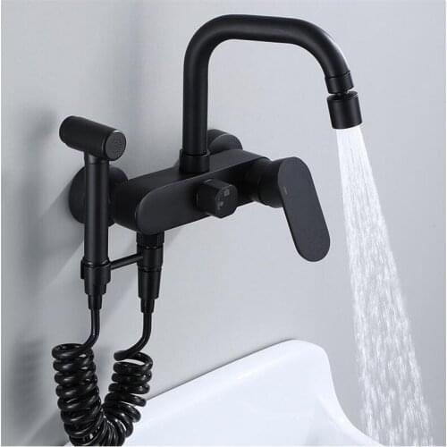 Kitchen Faucet With Spray Gun Swivel Kitchen Sink Mixer Tap Hot & Cold Wall Mounted With Spray Gun Rotating Sink Mixer