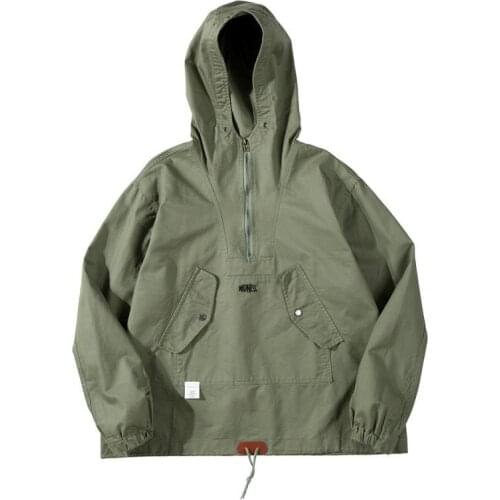 Spring Loose Sleeve Hooded Half Zipper Tooling Jacket Mens Outdoor Trekking Climbing Training Hiking Sport Combat Battle Coat