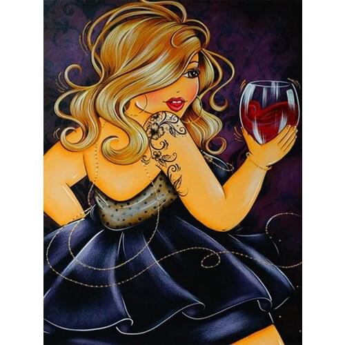 L2282 womens red wine cross stitch Oil painting girl 11/ 14ct /16/28/27CT cloth cotton thread embroidery handmade needlework