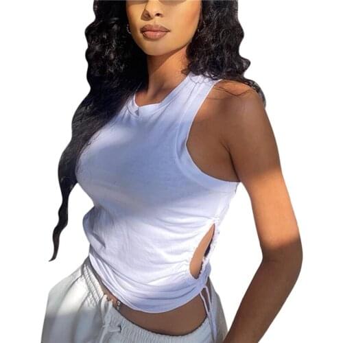 2021 Hot Sale Fashion Women Casual Close-fitting Vest, Solid Color Round Collar Sexy Crop Tops, Black/ White, S/ M/ L Wholesale