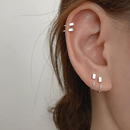 Meetvii Cute Black&Silver Color Square Circle Earrings for Women Party Jewelry Fashion Small Ear Bones Charm Hoop Earrings