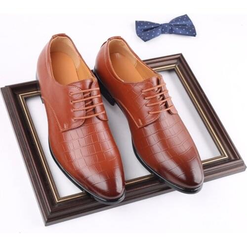 New British Business Men Fashion Casual Leather Shoes Formal Dress Loafers Crocodile Pointed Toe Wedding Office Oxfords Lace-Up
