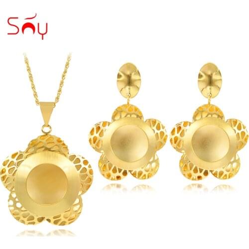 Sunny Jewelry Romantic Jewelry Sets For Women Necklace Earrings Pendant Jewelry Sets For Party Birthday Big Round Flower Jewelry