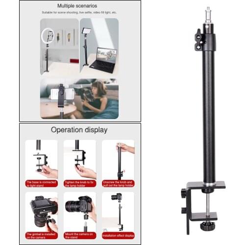 Tabletop Desk Clamp Mount Stand with 1/4" Screw Tip for DSLR Camera Ring Light Camcorder, easy portability and compact storage