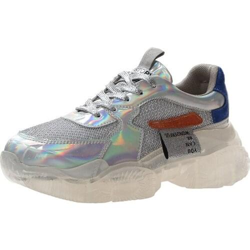 2021 spring and autumn new lace-up sequin trend wild shoes transparent jelly single shoes platform platform shoes sneakers