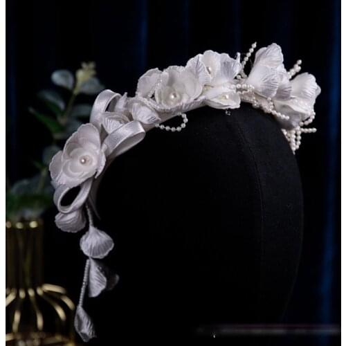 New Korean Style Satin Embossed Flower Headband Tassel Bridal Headdress Wedding hair accessories for bride