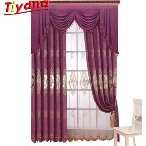 Luxury Purple Chenille Embroidery Curtains for Living Room Hollow Nordic Tulle Out Window Drapes for Bedroom #VT
