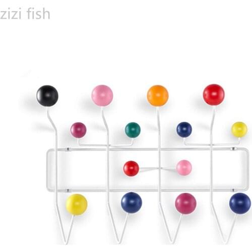 Nordic Danish Candy Hanger Color Racks Iron Hat Coats Wood Ball Wall Hanging Hook Metal Coat Rack Coat Hooks Hangers key hook