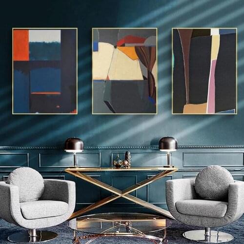 Modern Abstract Geometric Color Block Canvas Painting Wall Art Nordic Posters and Prints Wall Pictures for Living Room Decor