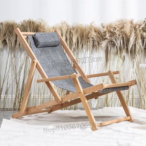 Solid Wood Net Red Folding Nordic Homestay Beach Chair Recliner Oxford Canvas Portable Accompany Chair Easy Chair