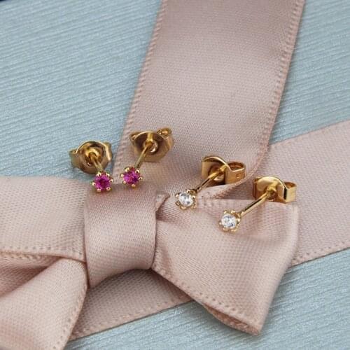 SUNSLL Fashion gold copper earring white / red cubic zircon small earrings for women simple jewelry stud earring birthday gifts