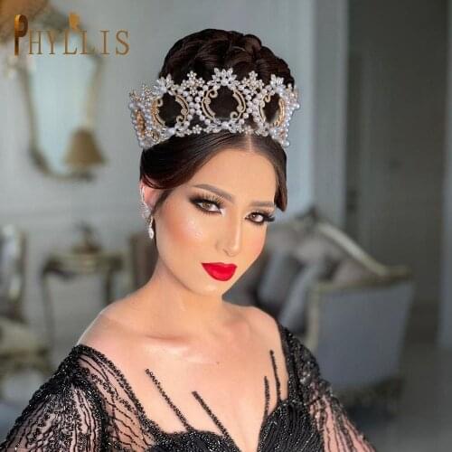 A116 Golden Silver Wedding Tiara Rhinestone Hair Jewelry Headpiece Bridal Beaded Headband Handmade Wedding Headdress for Bride