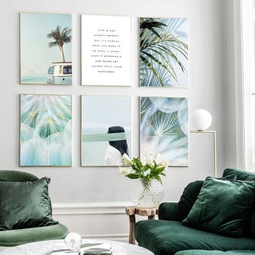 Summer Tropical Decoration Picture Scandinavian Ocean Beach Poster Palm Tree Print Scenery Wall Art Canvas Painting Home Decor
