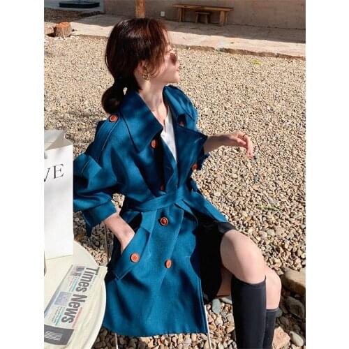 Windbreaker Jacket Womens Mid-Length Spring And Autumn 2021 New Fashion Coat With British Style Double Breasted Outerwear zh027