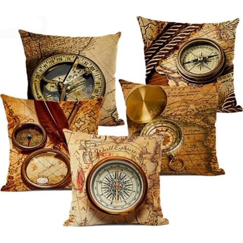 High Quality Cushion Cover Personalized Design Navigational Compass Home Art Decoration Pillow 45*45 Office Cafe Car Accessories