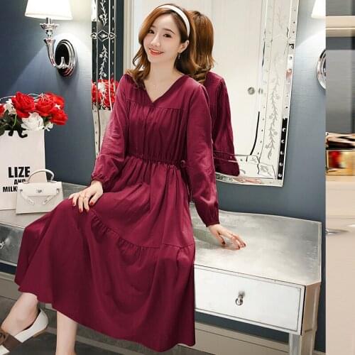 1020# Maternity Clothes Spring Autumn V Neck Chiffon Long Sleeve Loose Dress for Pregnant Women Pregnancy Clothes