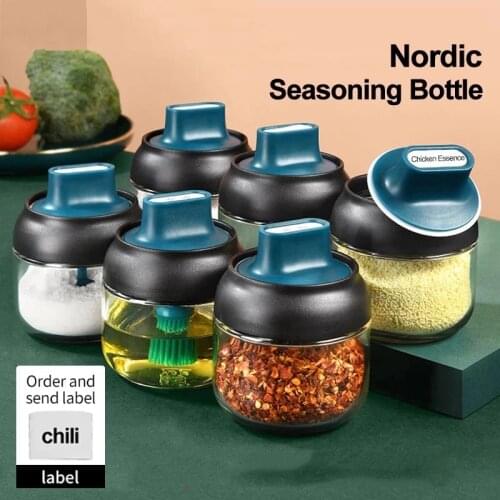 280ML Spice Jars With Lid Salt And Pepper Glass Shakers Seasoning Storge Herbs Soy Sauce Oil Bottle With Label Kitchen Accessory