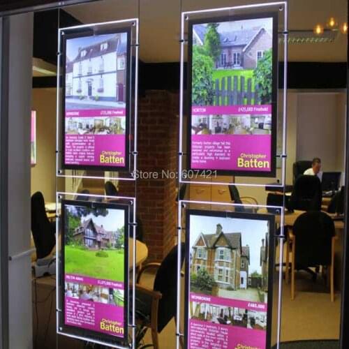 3 Unit/Column) A4 Single Side Suspended Portrait LED Window Display,Led Illuminated Poster Frames with U Pocket for Estate