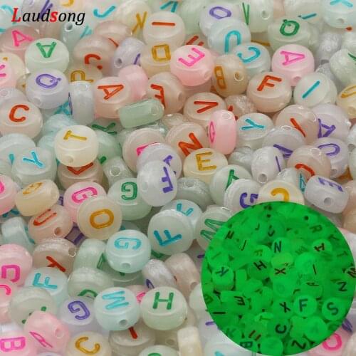 100-500Pcs 7mm Mixed Luminous Letter Acrylic Beads Round Flat Spacer Beads For Jewelry Making Handmade Diy Bracelet Necklace