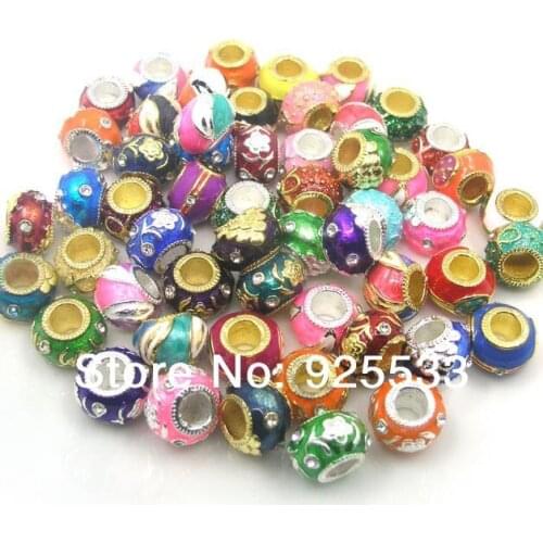 Free shipping 50pcs/lot metal big hole silver plated mix color oil drip beads mix styles fit European DIY bracelet jewelry