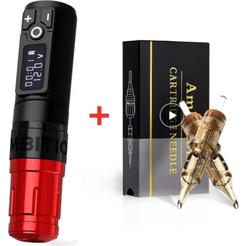Ambition Tattoo Wireless Machine Pen Brush Coreless Motor Strong Quiet Fast Charging Battery Boutique Cartridge Needle 1001RL