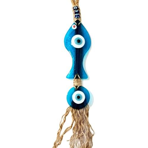 Turquoise Color Evil Eye Beaded Glass Fish Model Handmade Decorative Souvenirs