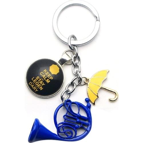 DZ1857 How I Met Your Mother Key Chain Enamel Blue Horn Umbrella Pendant TV Series Keychain Women Men Key Holder Key Ring Gifts